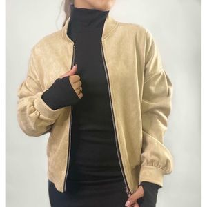 Beige suede bomber jacket
